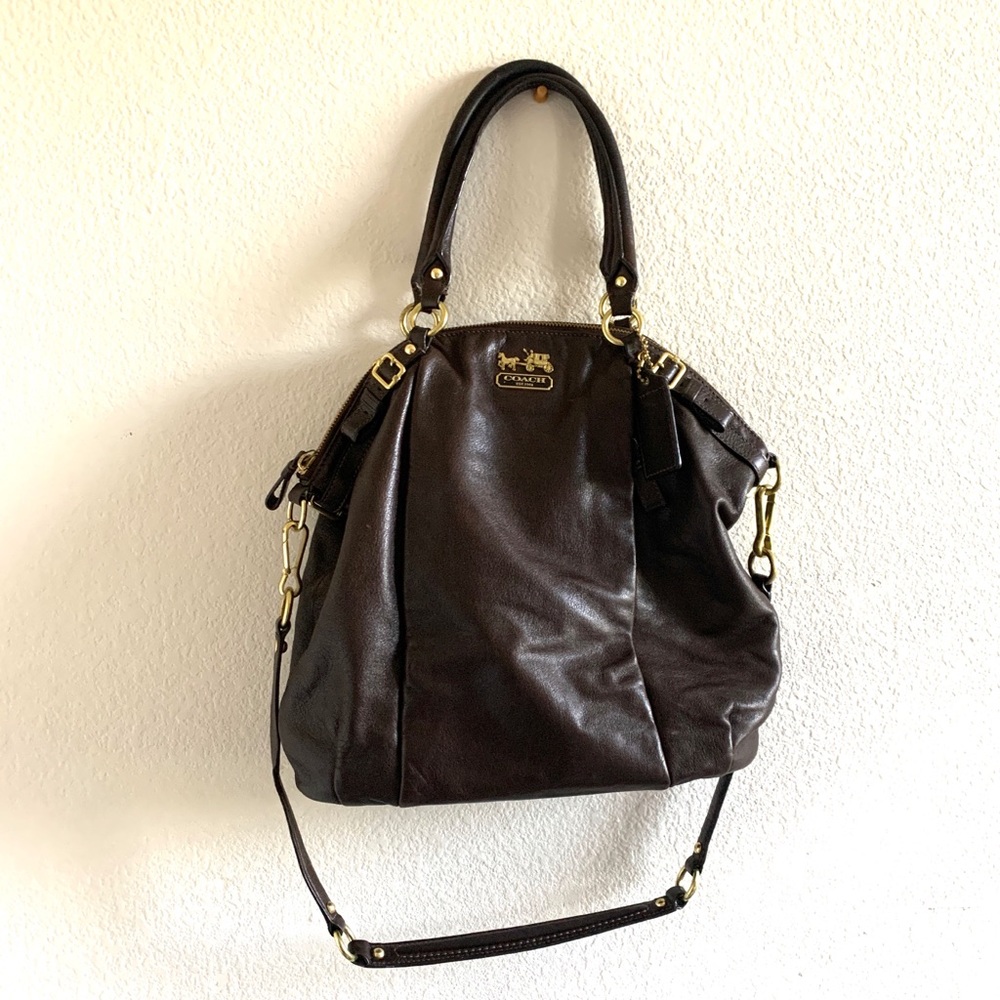 Coach Leather brown Handbag purse brass soft cross